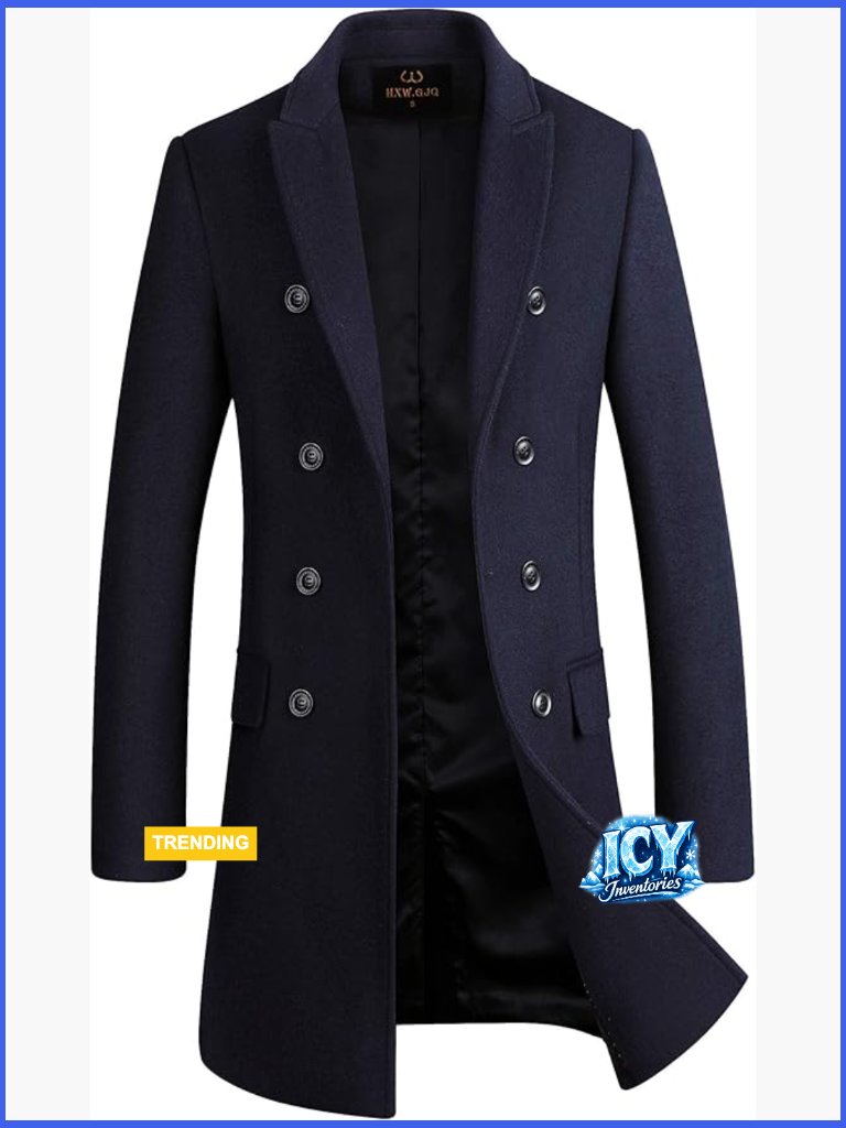 Premium Wool Blend Double Breasted Long Pea Coat
